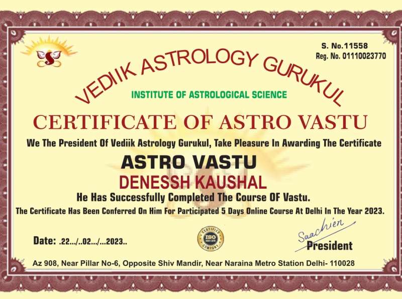Certificate Of Astro Vastu